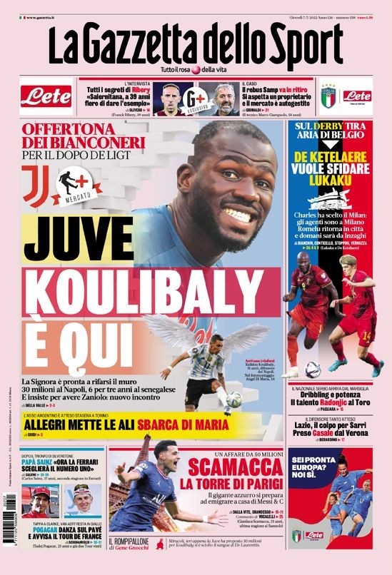 米体头版:尤文3000万欧报价库利巴利,开3年合同净年薪600万欧