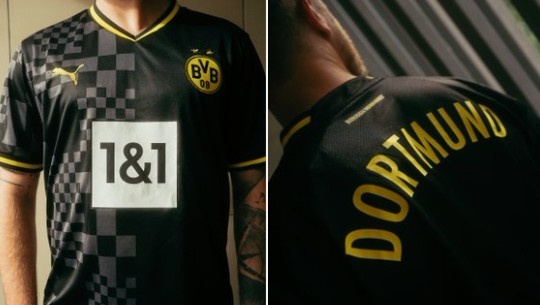 多特公布新赛季客场球衣:黑色主色调,采用棋盘格设计