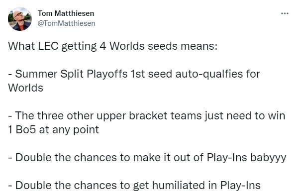 LEC拥有四个席位后的改变:常规赛第一将直接获得世界赛席位