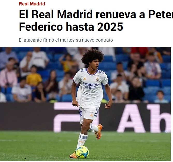 马卡:皇马与卡斯蒂亚球员费德里科续约至2025年