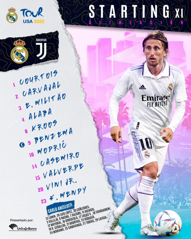 现场观众赚了!皇马热身赛战尤文使用与欧冠决赛相同首发