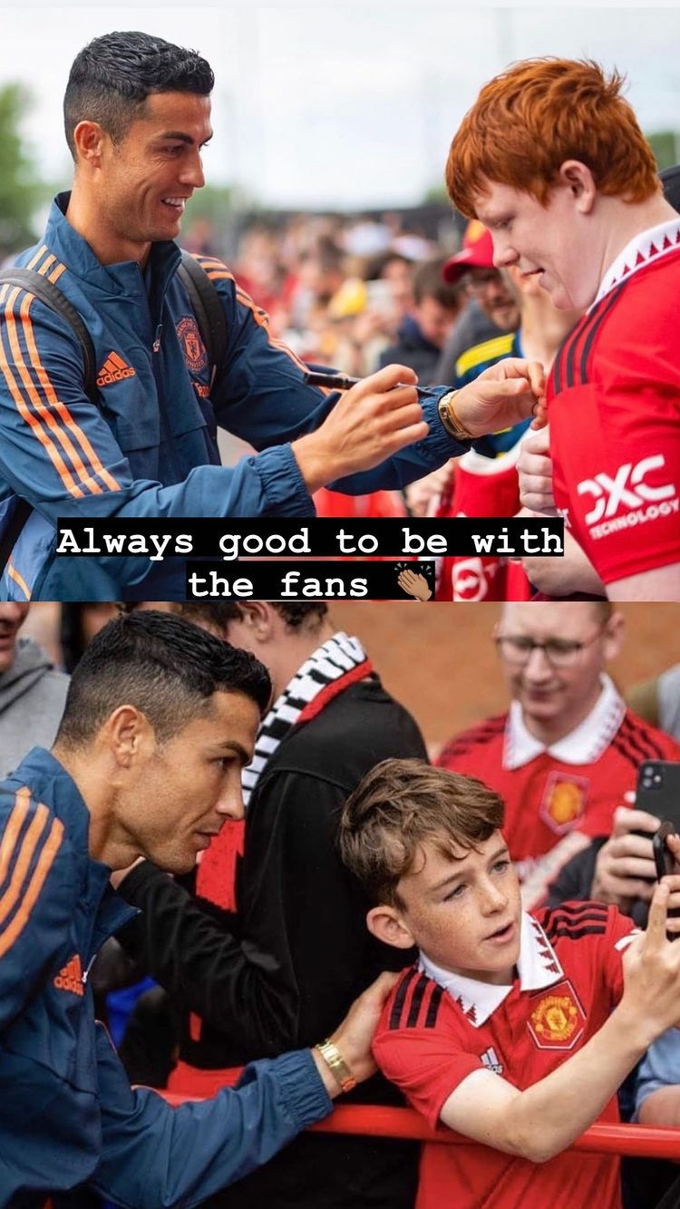 C罗晒为球迷签名照,配文:和球迷们在一起总是很棒