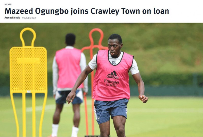 阿森纳官方:19岁小将奥永博租借加盟英乙克劳利城,租期一个赛季