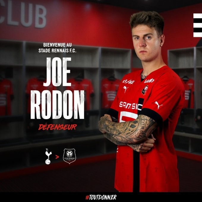 官方：热刺中卫乔-罗登租借加盟雷恩，租期1年含买断条款