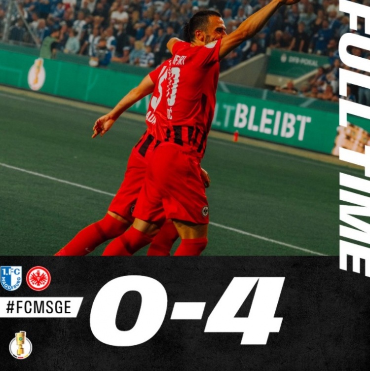 法兰克福德国杯首轮4-0大胜，镰田大地双响格策当选全场最佳