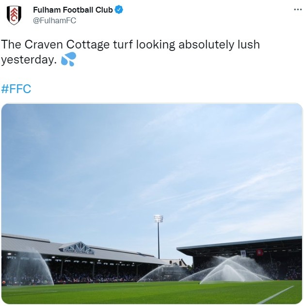 克洛普抱怨富勒姆草皮太干,富勒姆官推晒洒水照:葱葱郁郁?