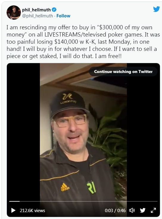 【EV扑克】亏的太心痛,Hellmuth放弃30万刀的承诺,为了钱包面子算个啥?