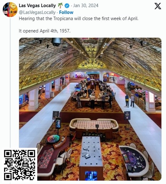 【EV扑克】标志性的拉斯维加斯Tropicana娱乐场将于4月关闭,为奥克兰运动家队的搬迁做准备