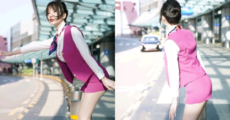 澳門機場門口出現「美腿空姐」，超短制服裙秀雪白美腿，正面還是巨乳正妹！ …