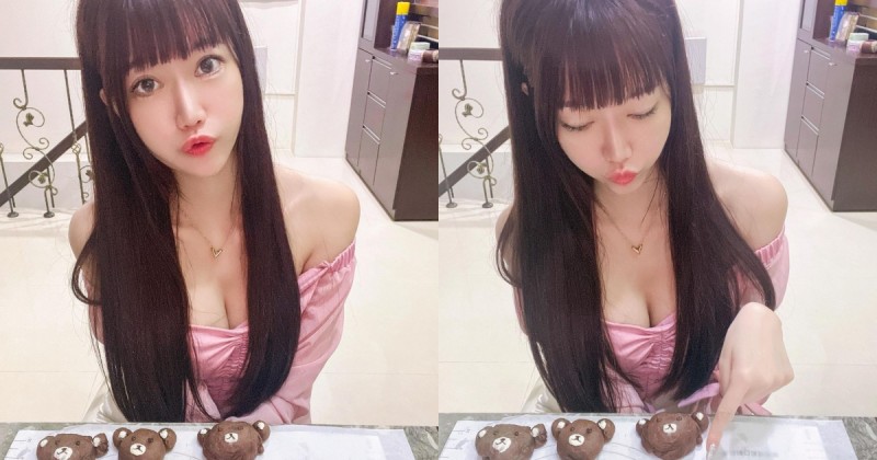 雪乳正妹「Micky 吳芸帆」防疫在家烤餅乾，粉紅爆乳上衣讓人胃口大開！