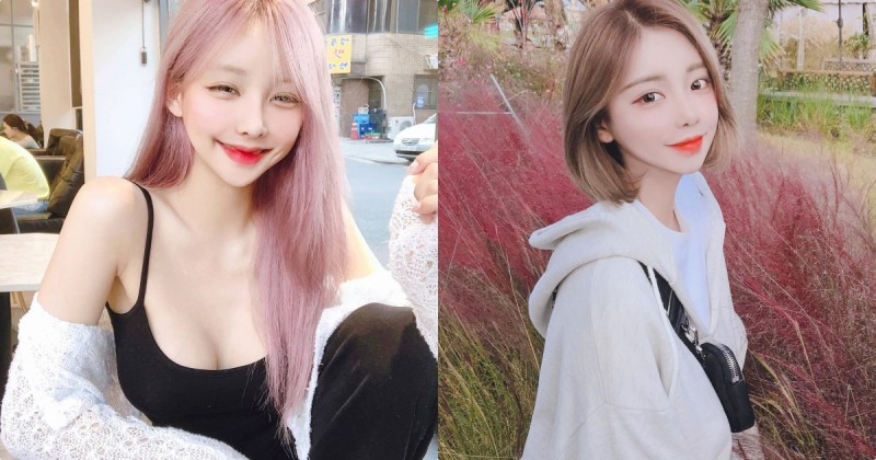 粉色芒草前的「短髮夢幻正妹」，「低胸小背心打扮」很有看點！