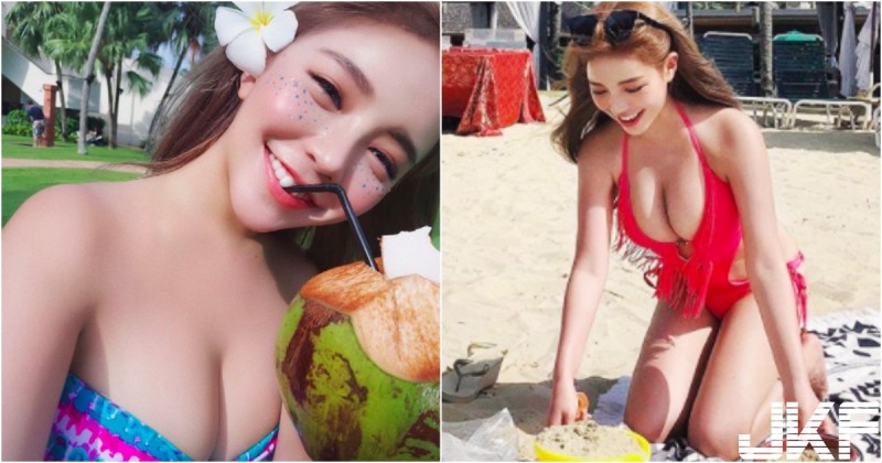 好狂！「巨乳椰奶妹」海邊玩沙太吸睛！「渾圓美乳」快比臉大了啦！