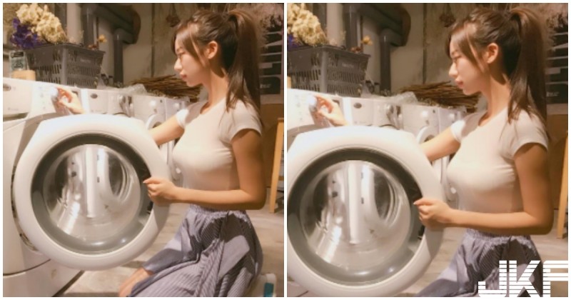 甜美正妹跪地開洗衣機　「渾圓胸型」完整呈現，IG露乳照也好殺喔！