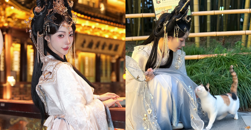 仙女下凡！古典美人「飄哥」正到太浮誇，「吹笛誘惑」連貓咪也陶醉！