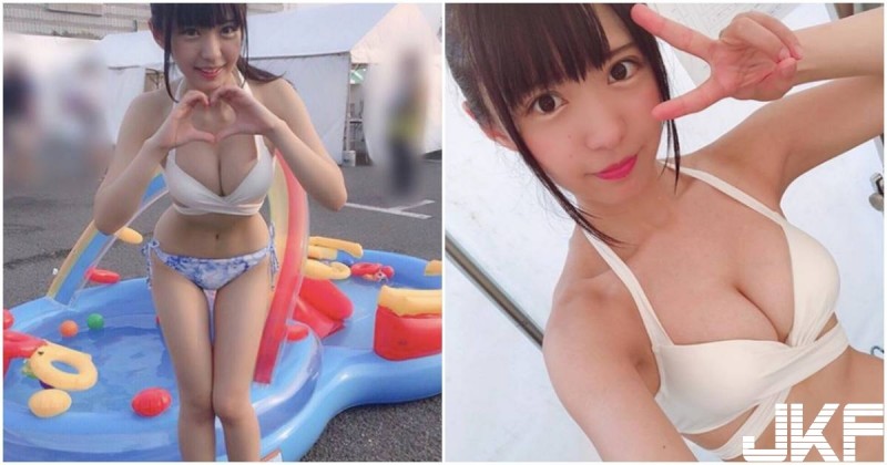 E奶小隻馬戲水時彎腰「乳量好兇猛」，飽滿身材發育太好了！