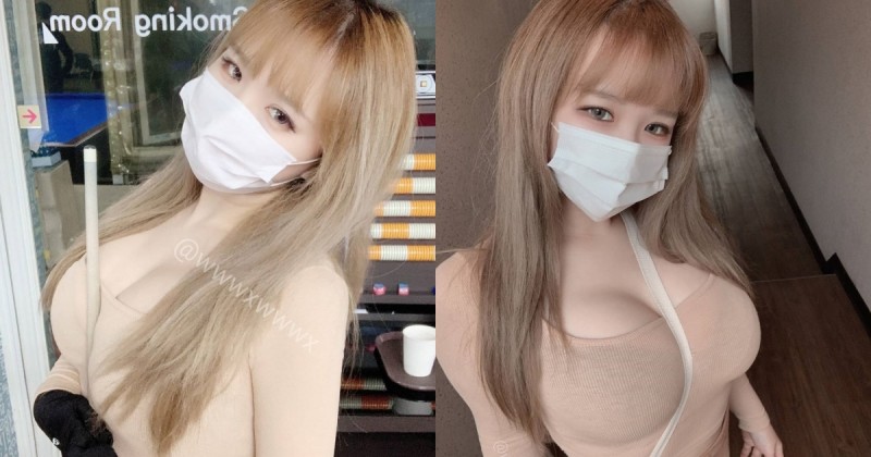 奶夾萬物！「口罩巨乳妹」打撞球偷懶用奶扶球桿，超猛車頭燈根本不可能專心！