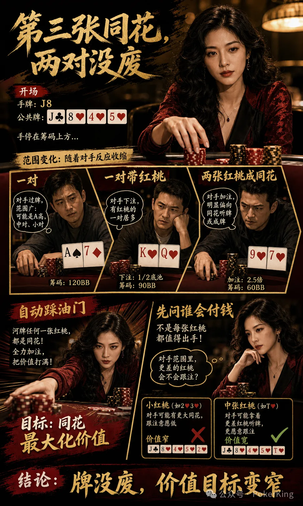 【EV扑克】转牌第三张同花落地,两对还能继续吗?先问三件事再决定